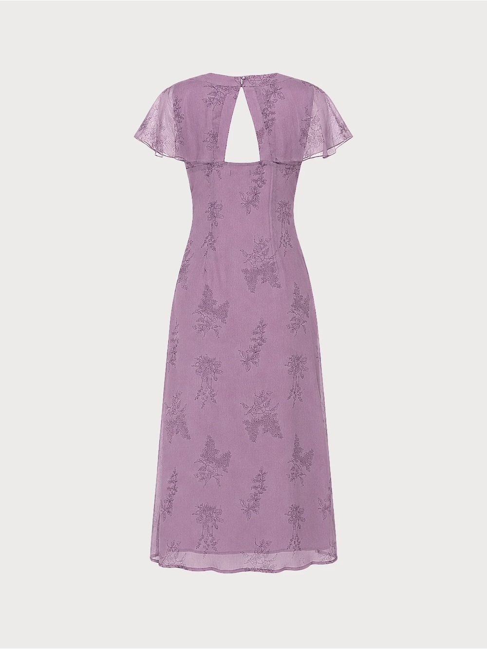 Rihoas Purple V Neck Butterfly Sleeve Floral Midi Dress - Picture 7 of 9